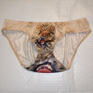 Unbranded Cream Multicolor Cheetah Animal Printed Nylon Bikini Briefs Size Large